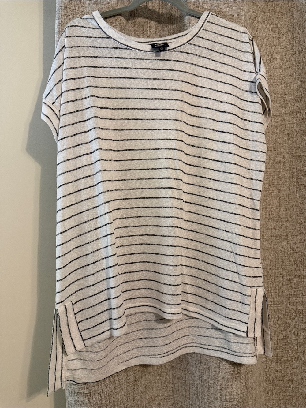 Bobeau Striped Short Sleeve Knit Top - White & Black 1x